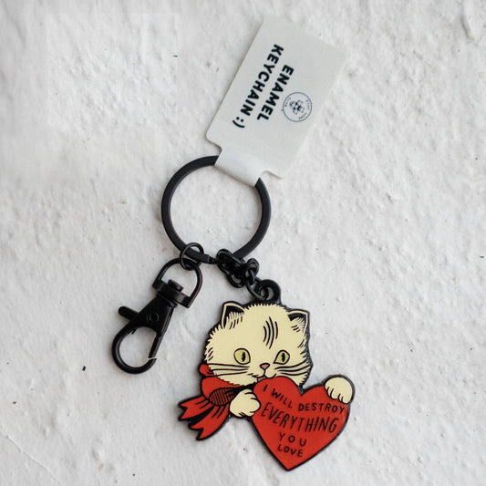 Destroy Cat Keychain | Enamel Keychain with Bag Clip