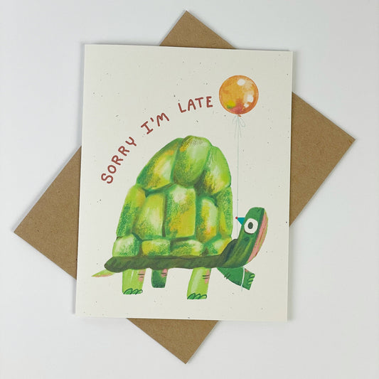 Sorry I'm Late Turtle Belated Birthday Greeting Card