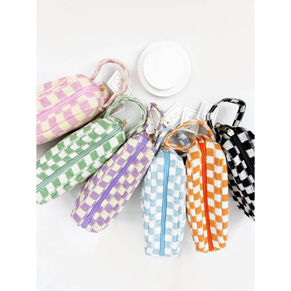 Famous Checker Cosmetic Bag with handle: MINT GREEN