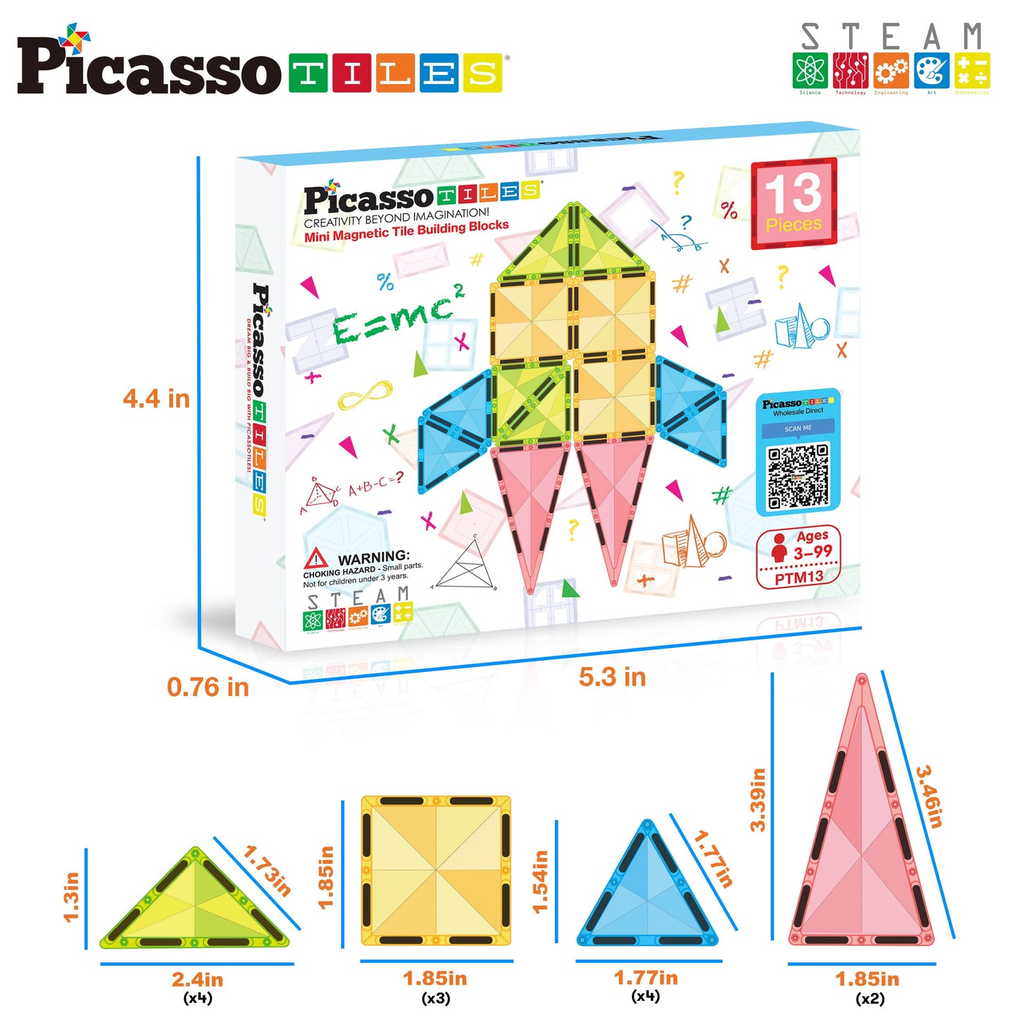 PicassoTiles 13pc Travel Size Magnetic Tile Building Set