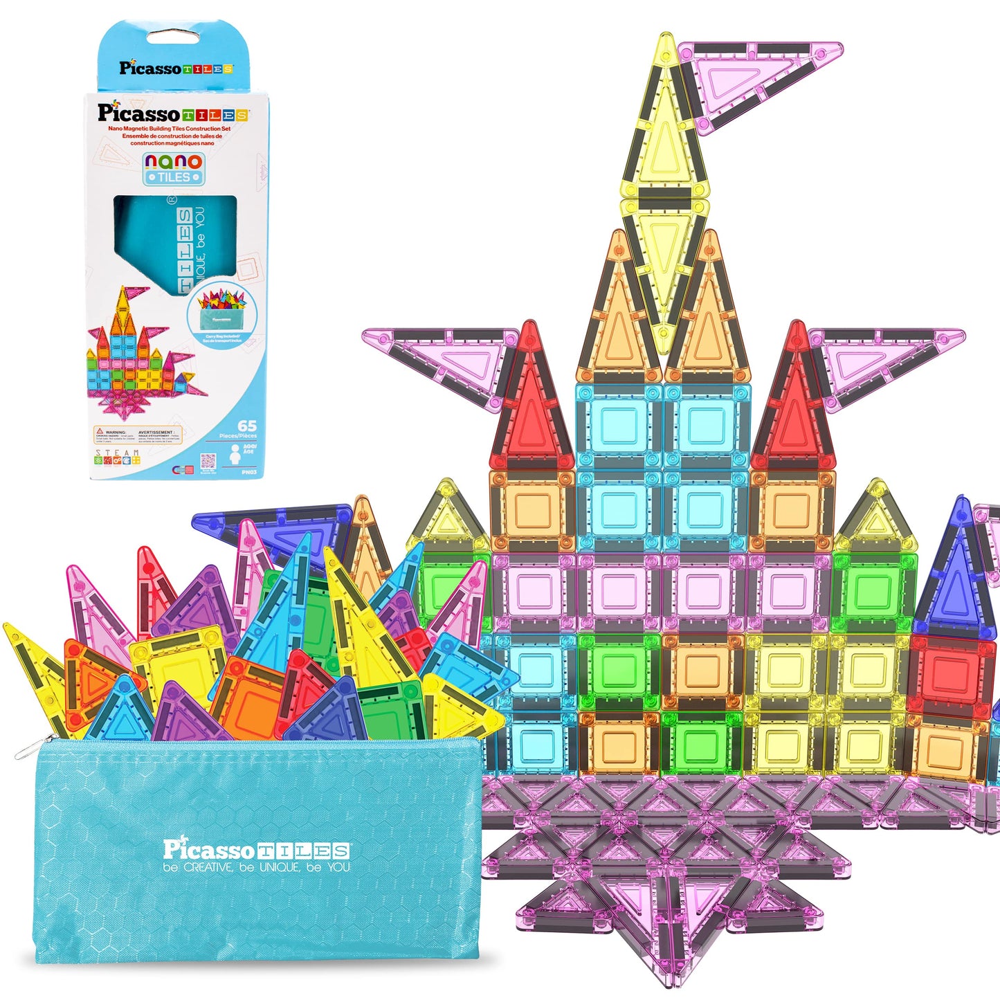 65pc Nano Magnetic Tiles Travel Set with Carry Zipper Bag