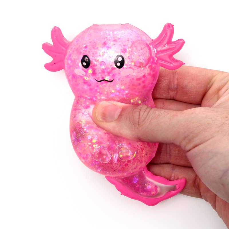 Squeezable Glitter Axolotl Stress Toy