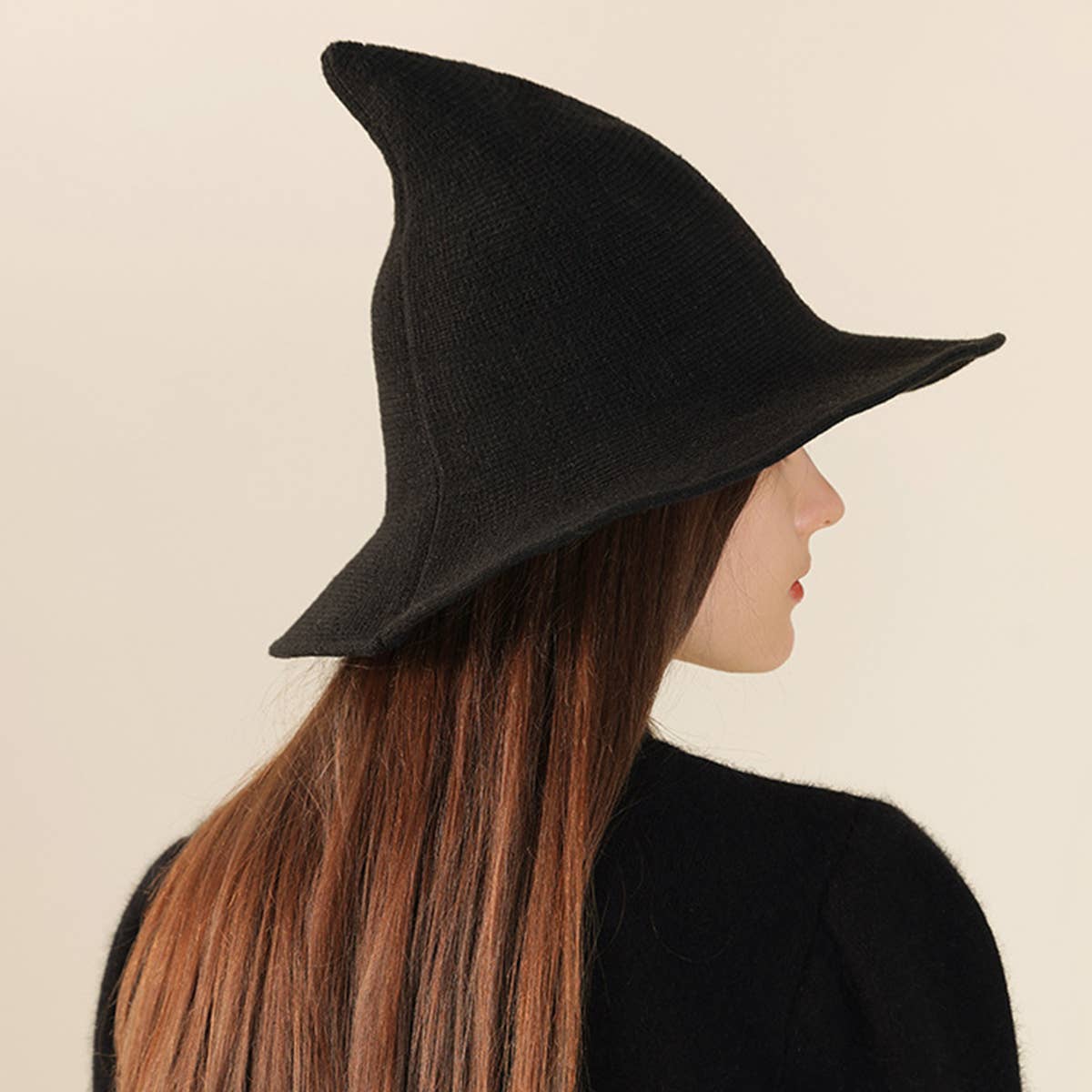 Halloween Pointed Witch Hat, Knit & Foldable_CWAH0617: BLACK / (OS) 2