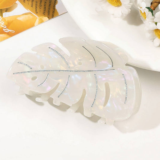 Acetate Leaf Hair Claw - Elegant Shark Clip_CWAHA1646: Beige / (OS) 3
