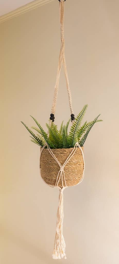 Handmade Macrame Cotton Plant Hanger W/ Beads (42inch)