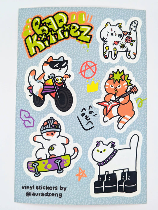 Bad Kittiez Punk Cats Waterproof Vinyl Sticker Sheet