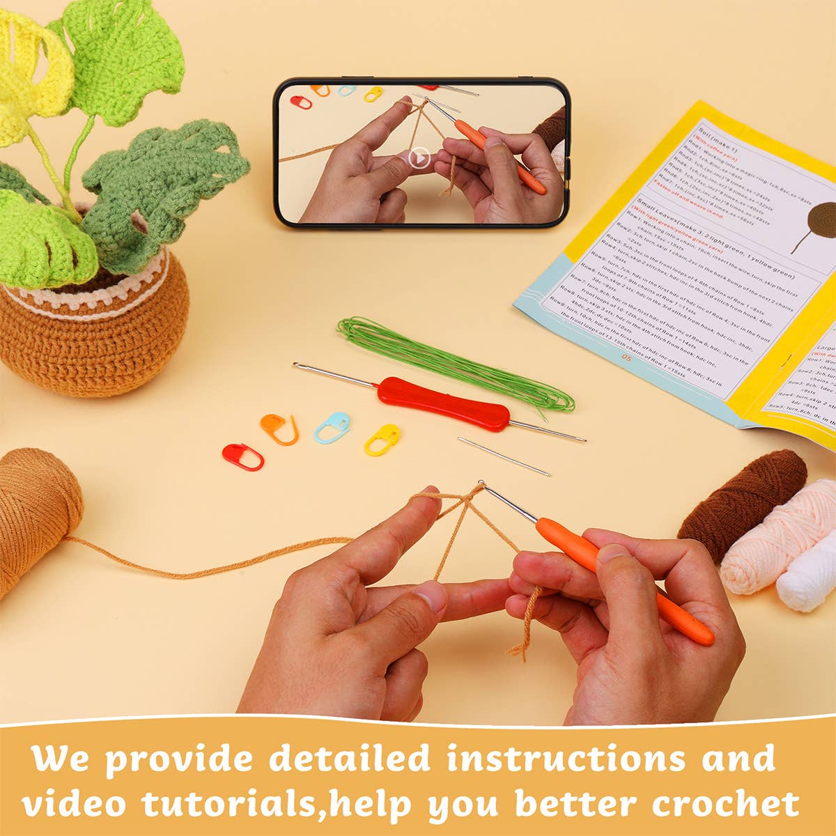 HANDMADE DIY MONSTERA DOLL CROCHET MATERIAL PACK_CWMM0821: Green / (OS) 1