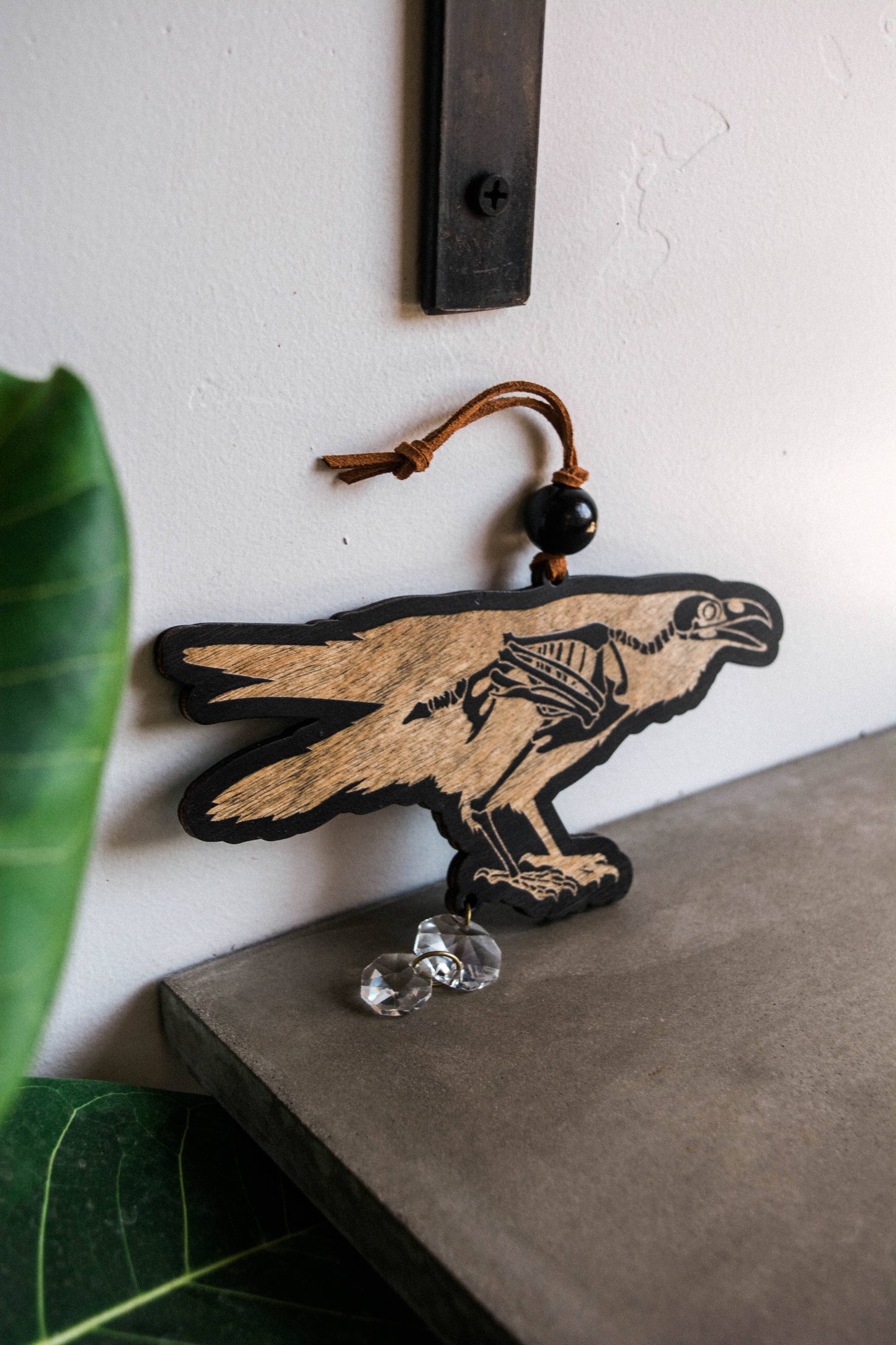 Black Raven Skeleton Wooden Ornament Wall Hanging Suncatcher