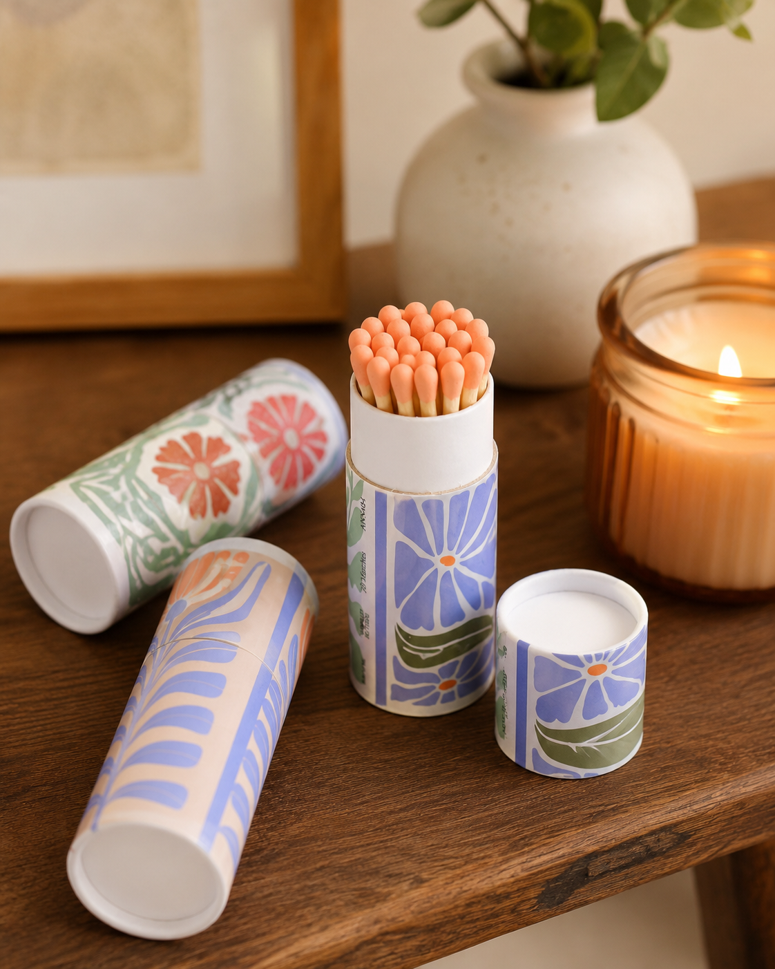 Scandi Floral Small Tube Matchbox - ANN484