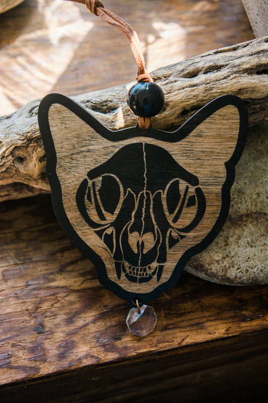 Black Cat Skull Wooden Ornament Wall Hanging Suncatcher