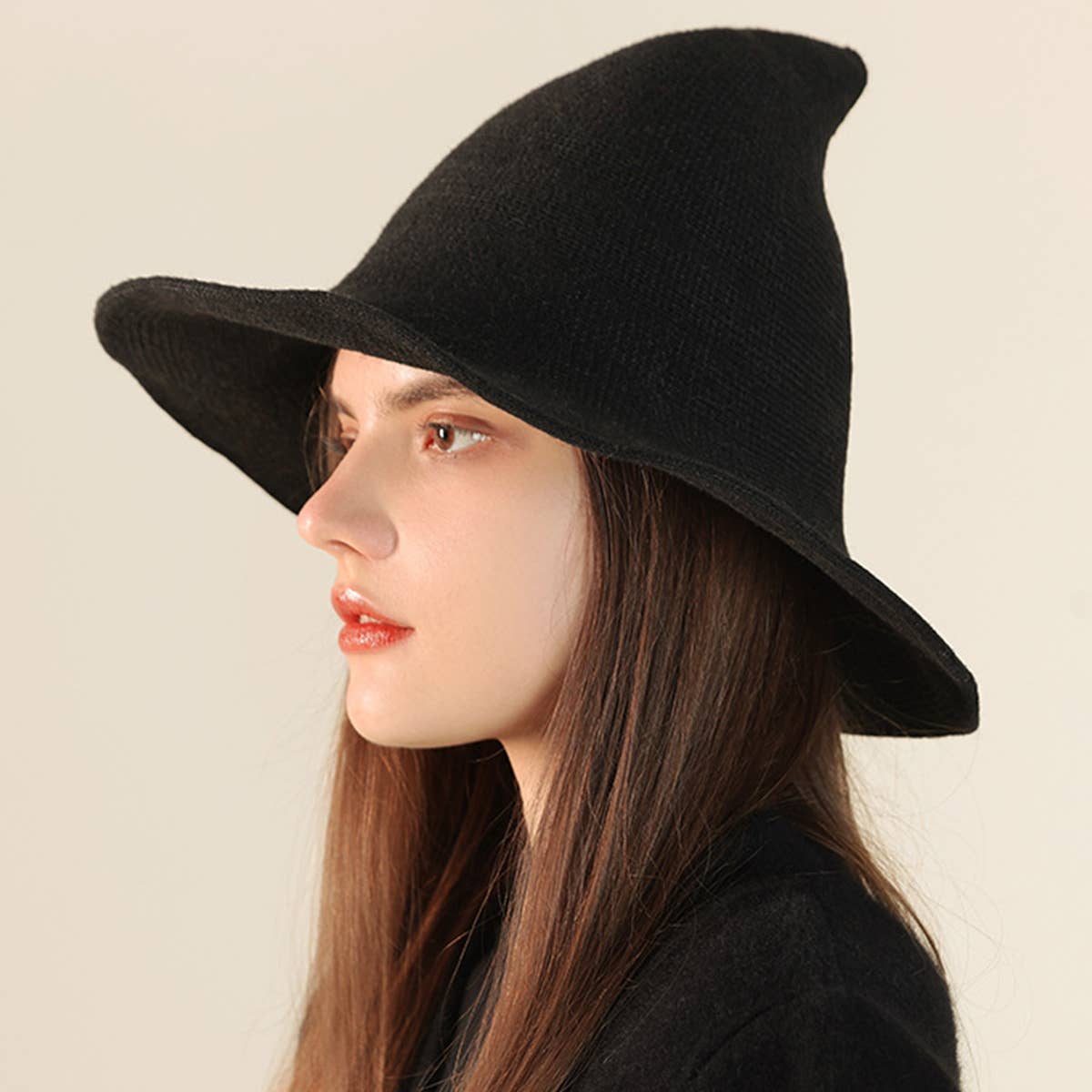 Halloween Pointed Witch Hat, Knit & Foldable_CWAH0617: BLACK / (OS) 2