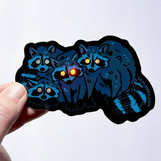 Glowing Eye Raccoons Holo 3.5” Sticker