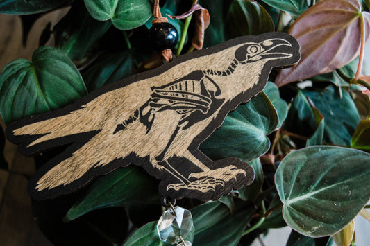 Black Raven Skeleton Wooden Ornament Wall Hanging Suncatcher