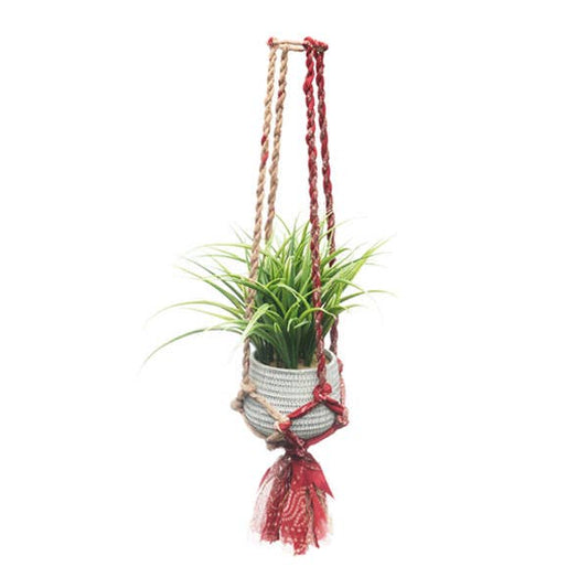 Macrame Plant Hanger - Assorted Upcycled Sari