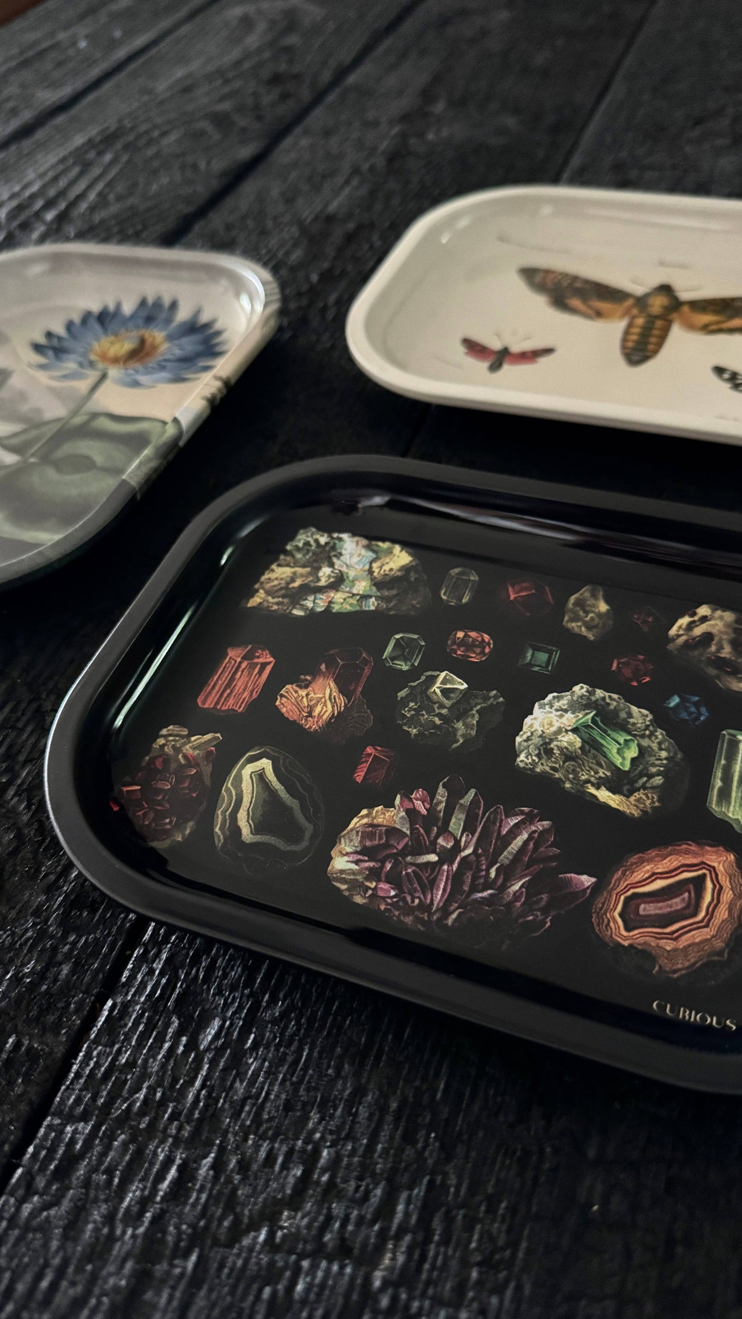 Small Metal Dark Gemstones Crystals Catchall Tray