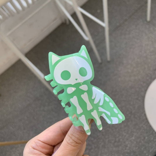 Glow Skull Pumpkin Acetate Hair Claw – 8.3cm Clip_CWASC1590: Green / (OS) 1