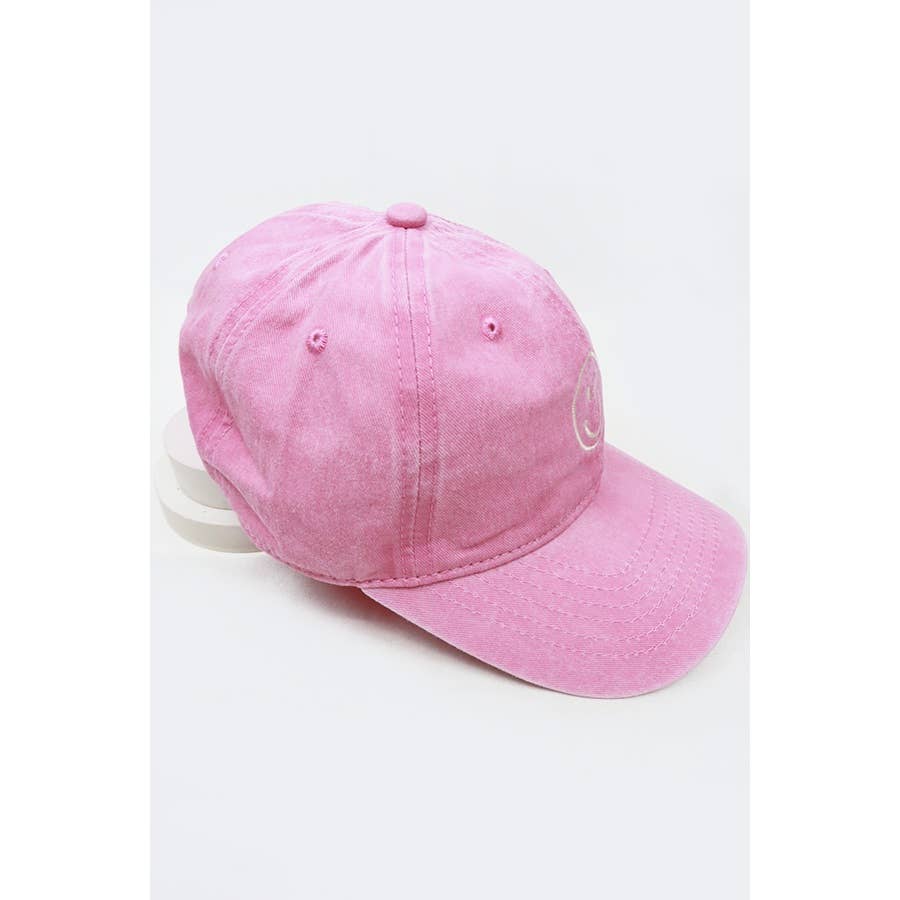 Smile Face Embroidered Washed Baseball Cap: BLACK / ONE