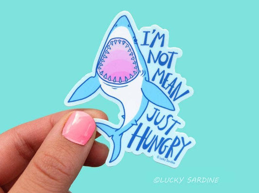 Shark, Not Mean Just Hungry, Funny Great White Vinyl Sticker