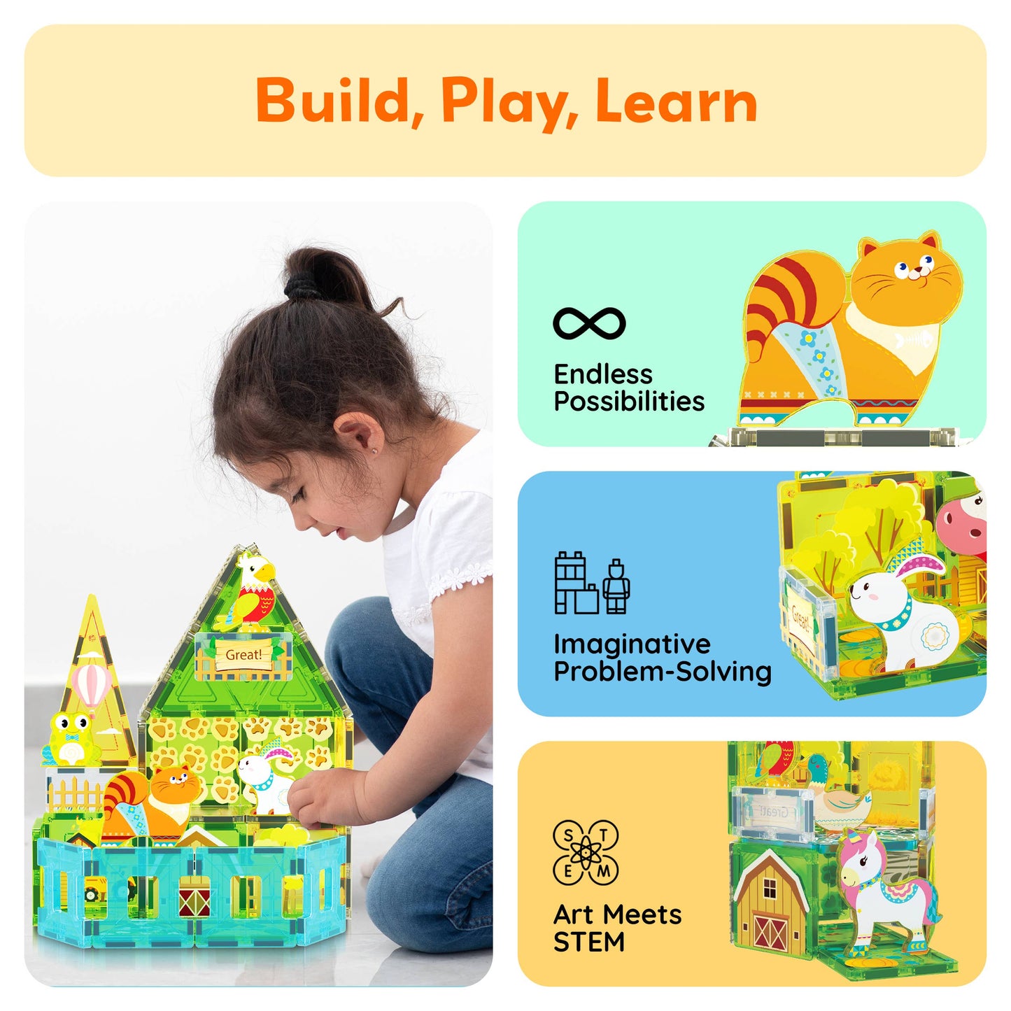 PicassoTiles 26pc Magnetic Tile Farm Theme Toy Set PTQ27