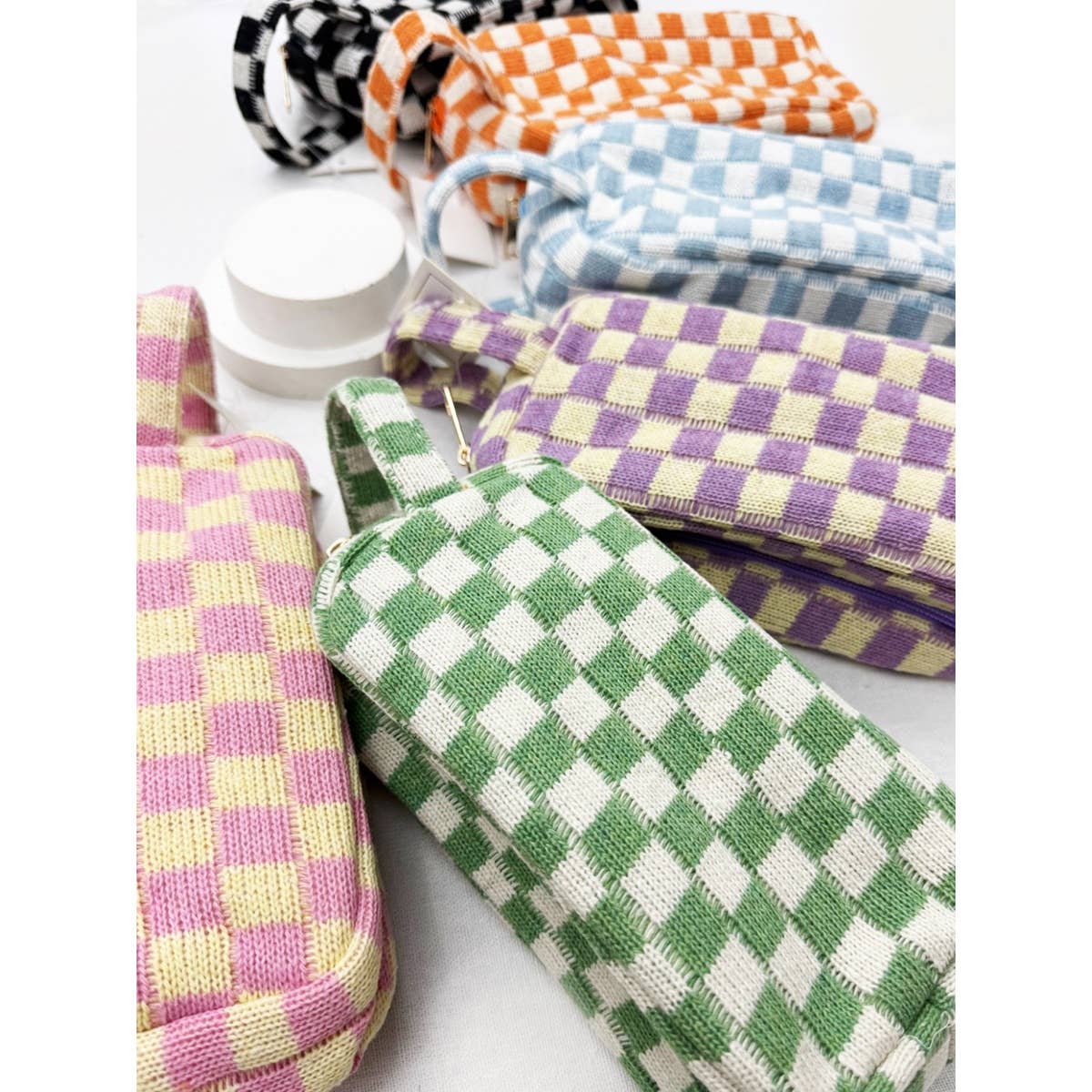 Famous Checker Cosmetic Bag with handle: MINT GREEN