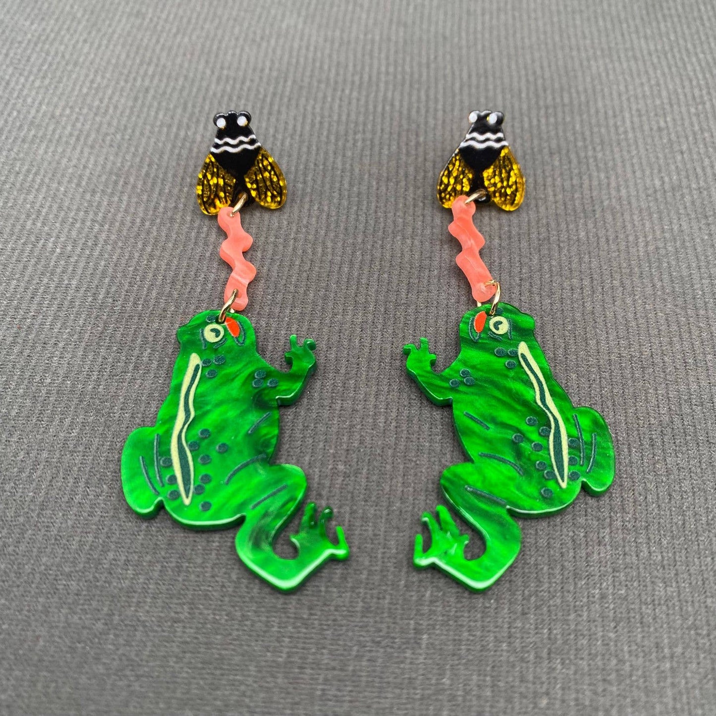 Frog Eating Flies Acrylic Post Earrings