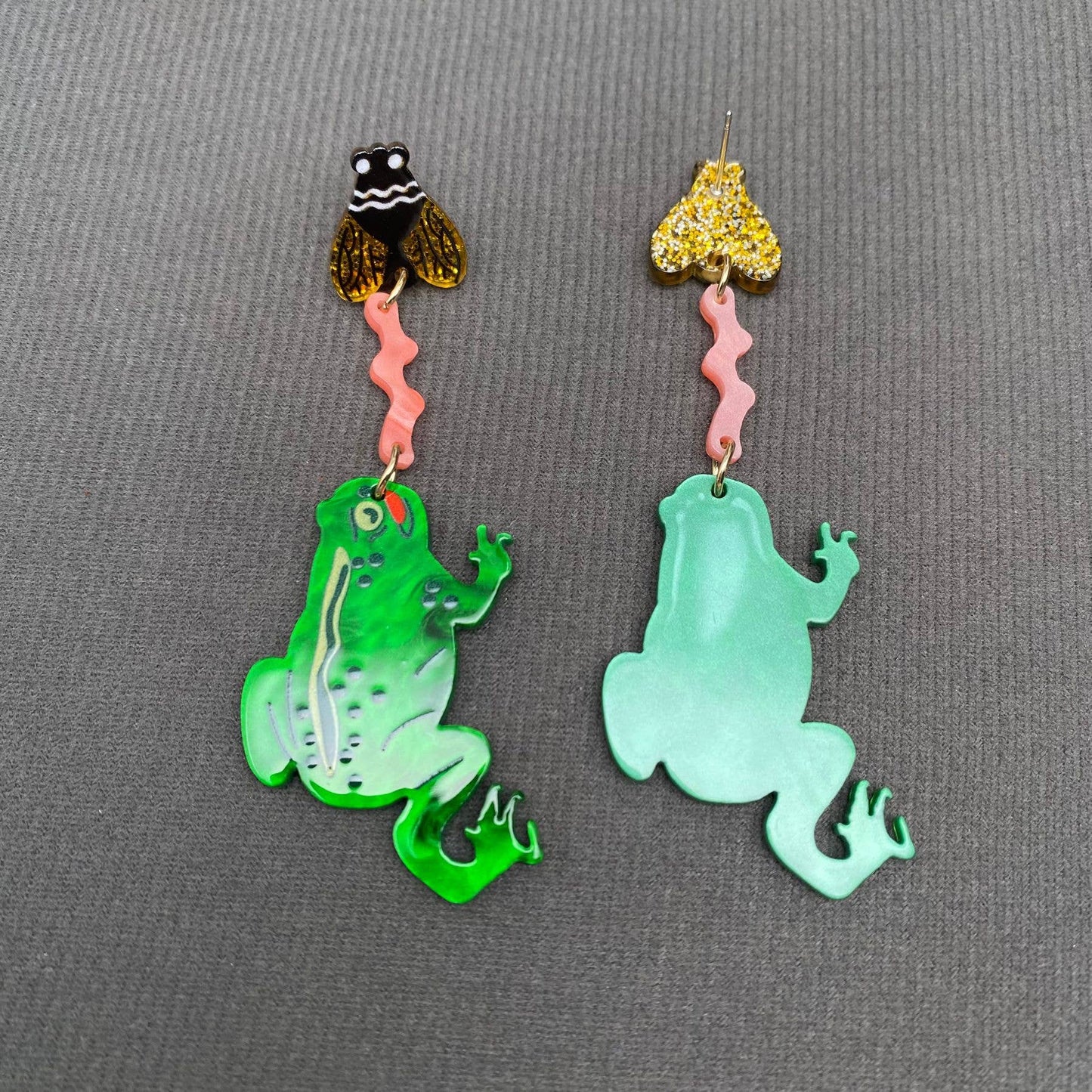 Frog Eating Flies Acrylic Post Earrings