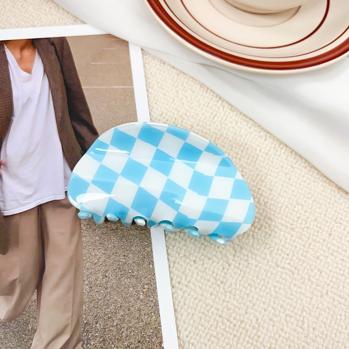 Checkerboard Hair Claw – Candy Color Acetate Look_CWMM10084