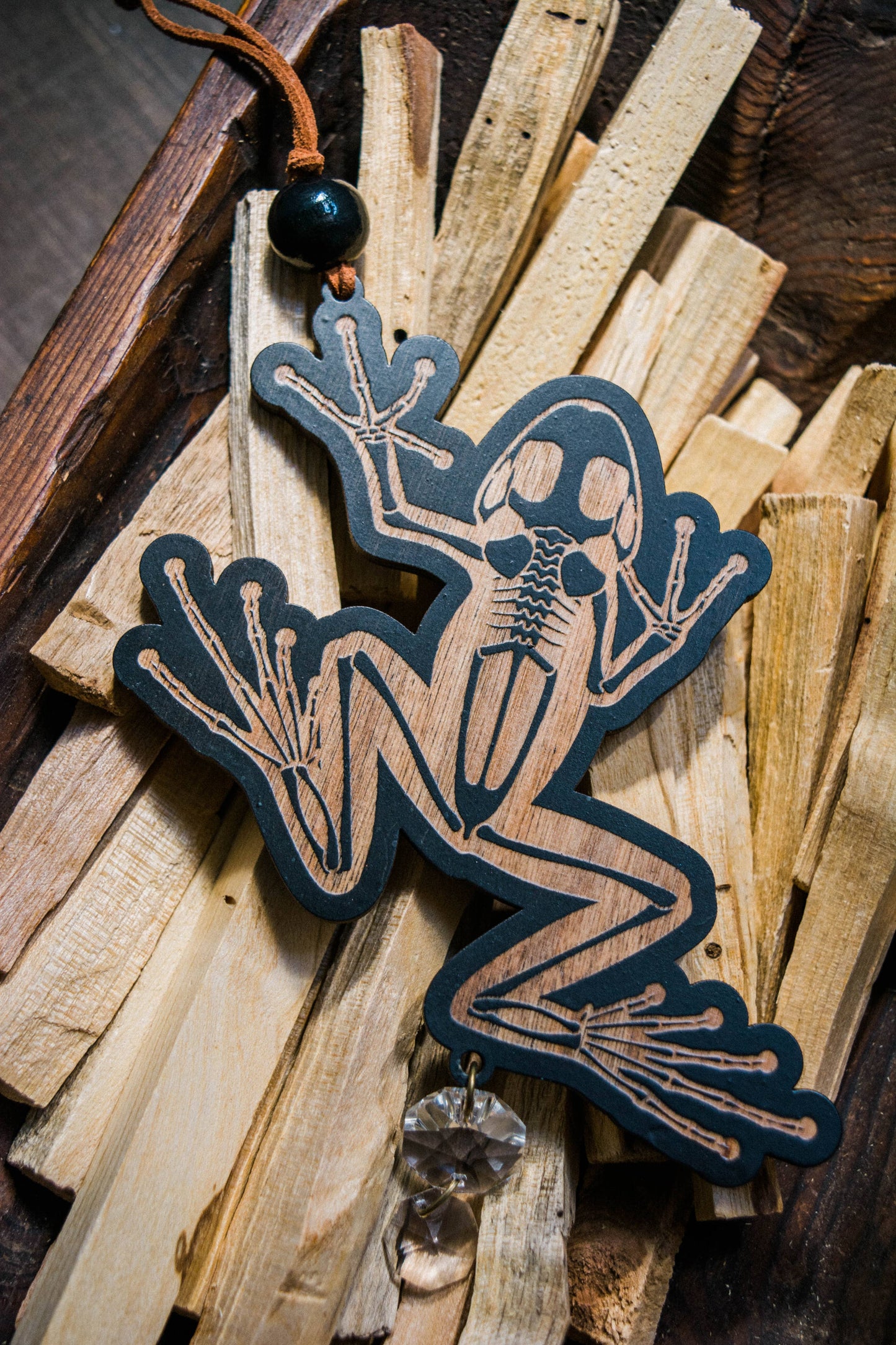 Black Frog Skeleton Wooden Ornament Wall Hanging Suncatcher