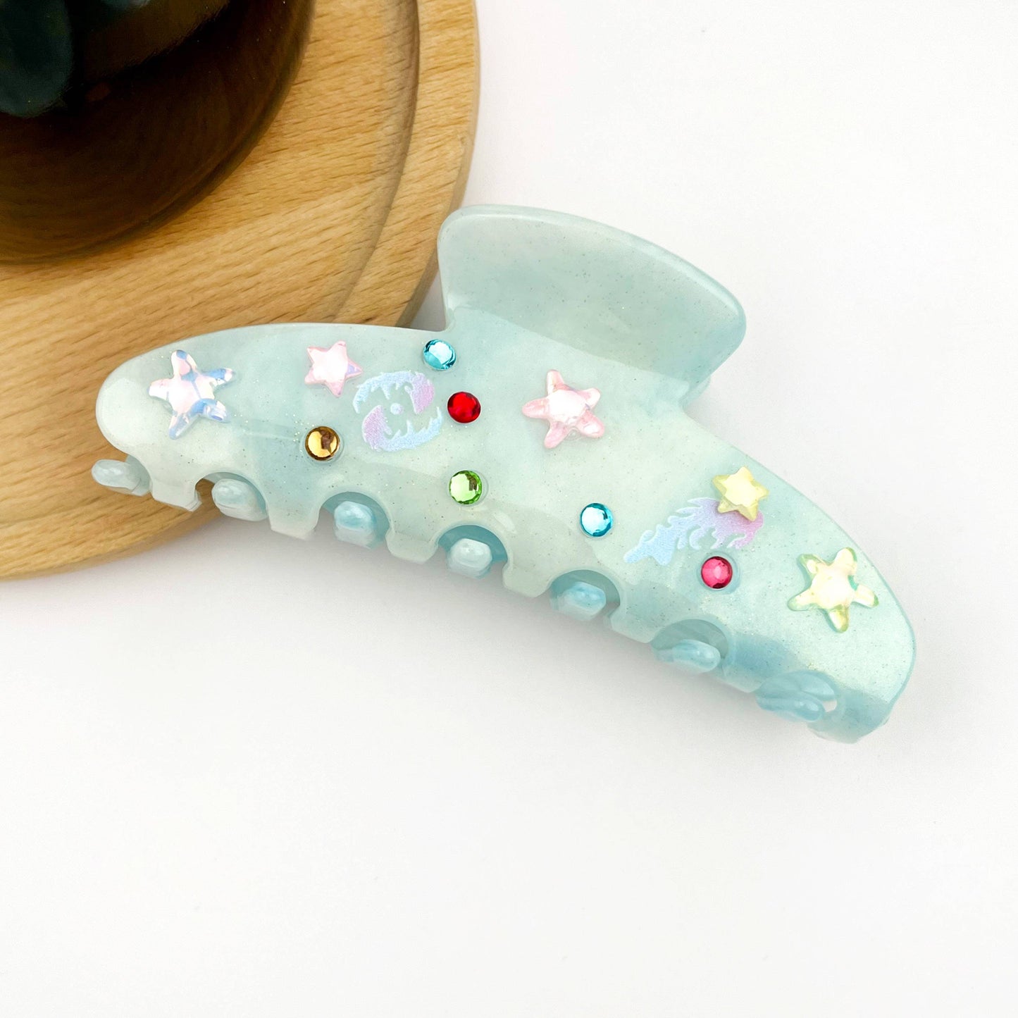 Rhinestone Star & Crescent Acetate Claw Clip, Elegant Geomet