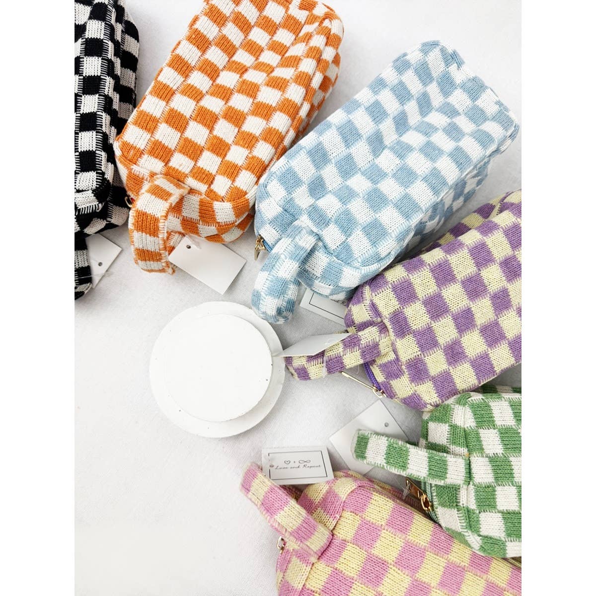 Famous Checker Cosmetic Bag with handle: MINT GREEN