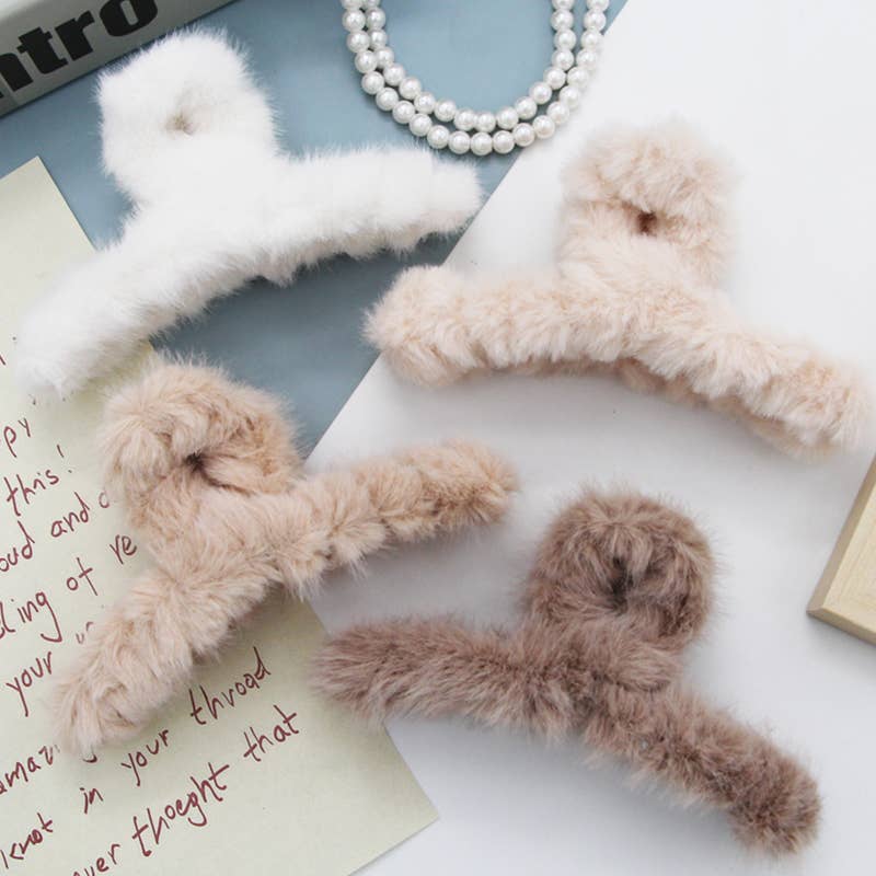 MULTICOLOR FAUX FUR HAIR CLAW CLIP TWIST