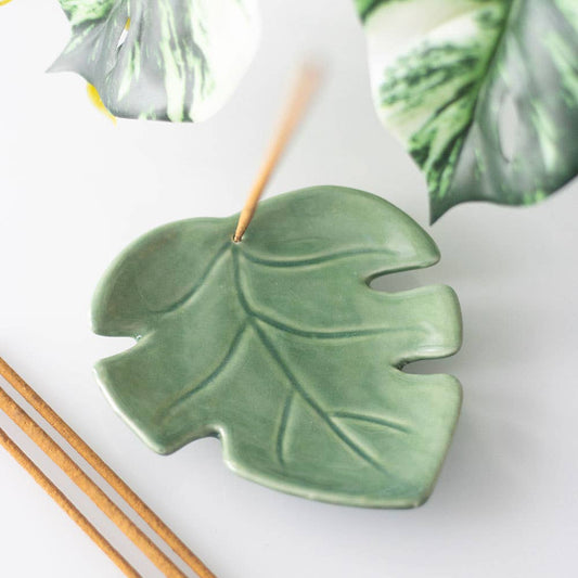 Palm Leaf Ceramic Incense Holder Plate