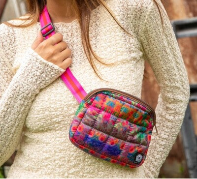 Everyday Puffy Fanny Pack - Purple Pink Floral Border