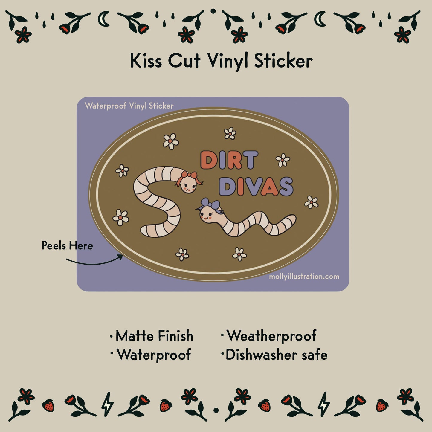Dirt Divas Worm Waterproof Vinyl Sticker