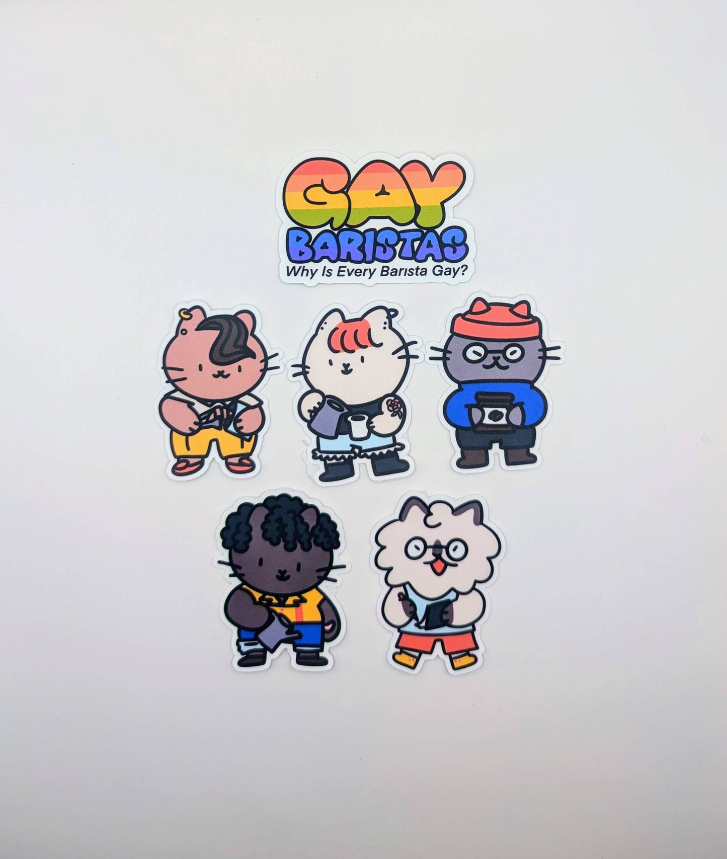 "Gay Baristas" LGBT Cat Vinyl Sticker Sheet Waterproof
