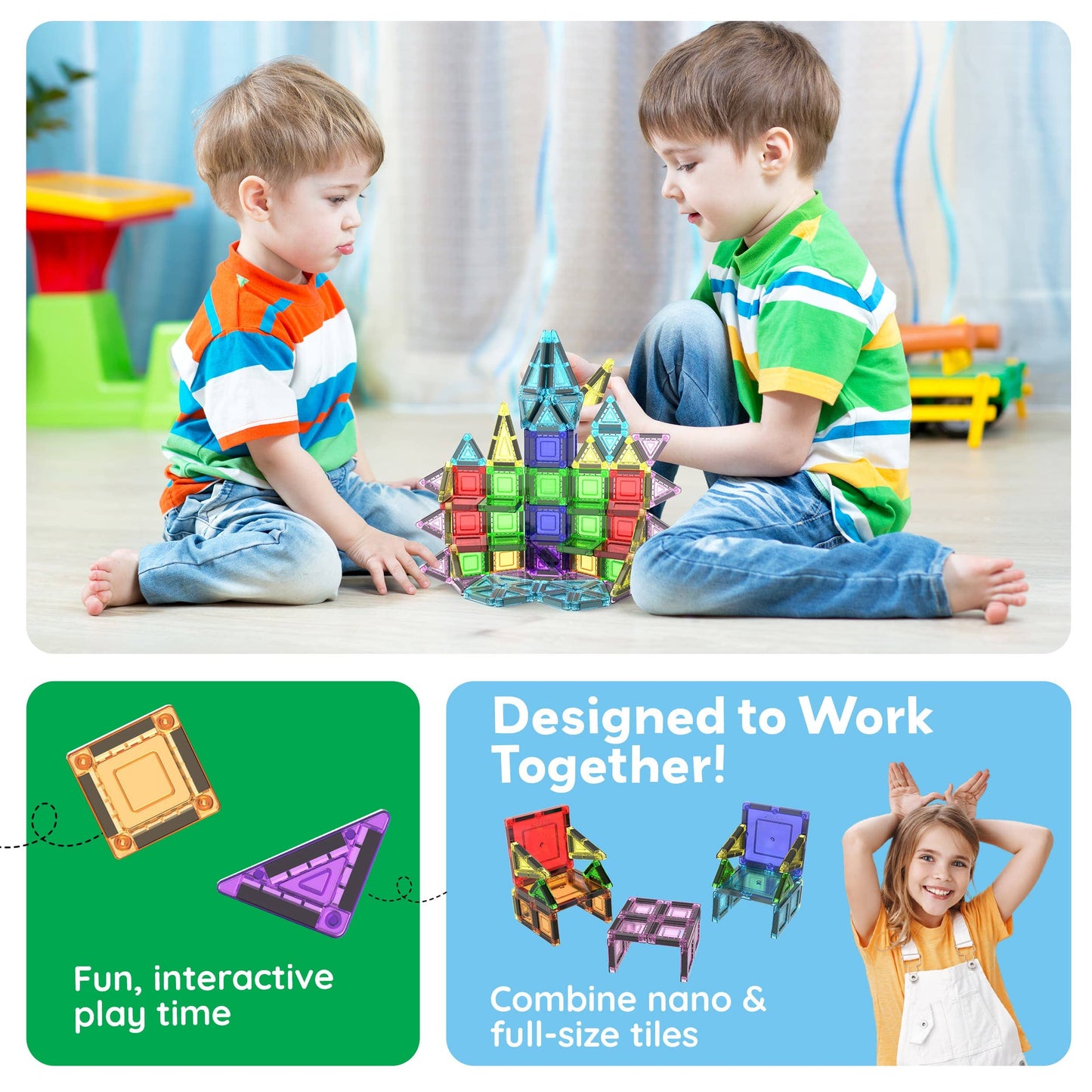 40pc Nano Magnetic Building Tiles Construction Travel Set