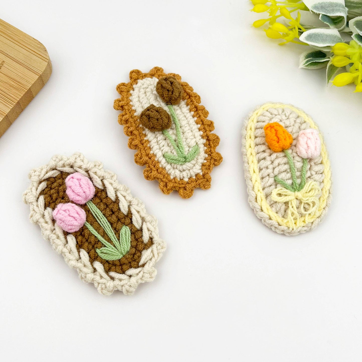 Handmade Crochet Flower Hair Clips, Soft Yarn Floral Barrett