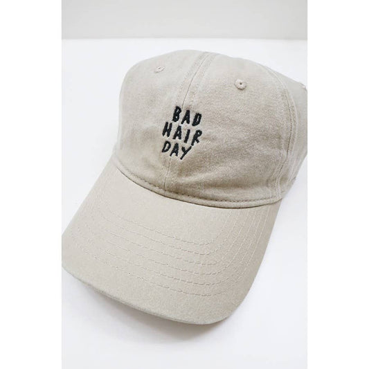 Bad Hair Day Embroidered Washed Baseball Cap: SAND