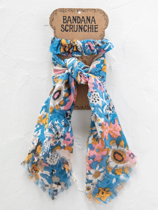 Bandana Scrunchie- Blue Tan Floral