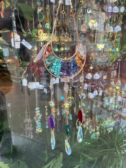 Hanging Agate Rainbow Moon Suncatcher