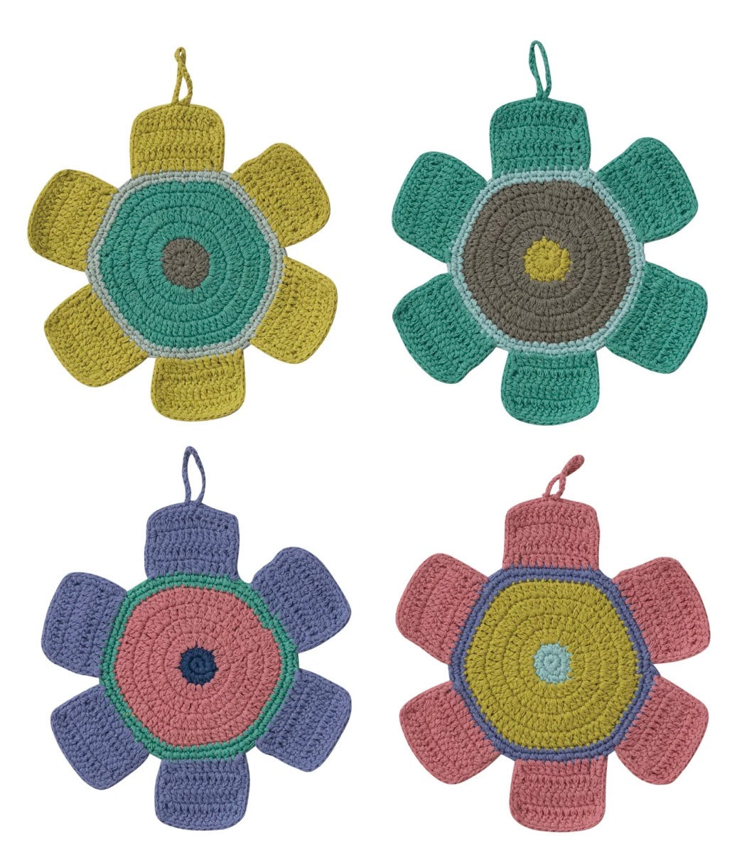 Cotton Crocheted Flower Shaped Pot Holder