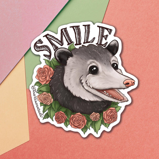 SMILE Opossum Sticker: 3 inch