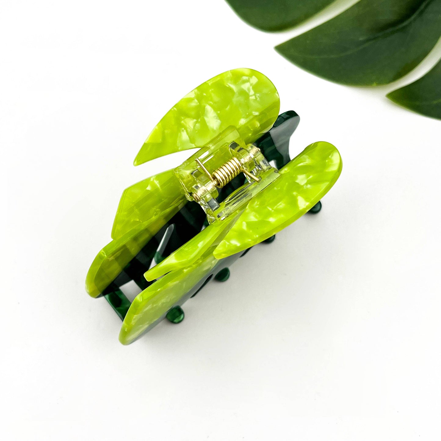 Two-Tone Green Monstera Leaf Hair Claw, Acetate Hair Clip