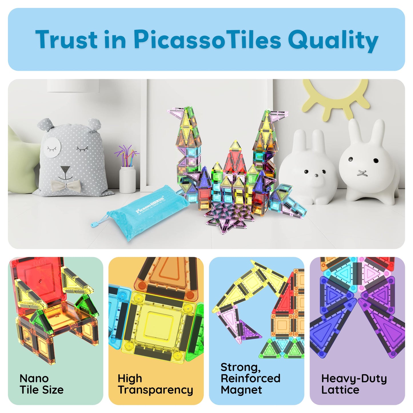 65pc Nano Magnetic Tiles Travel Set with Carry Zipper Bag
