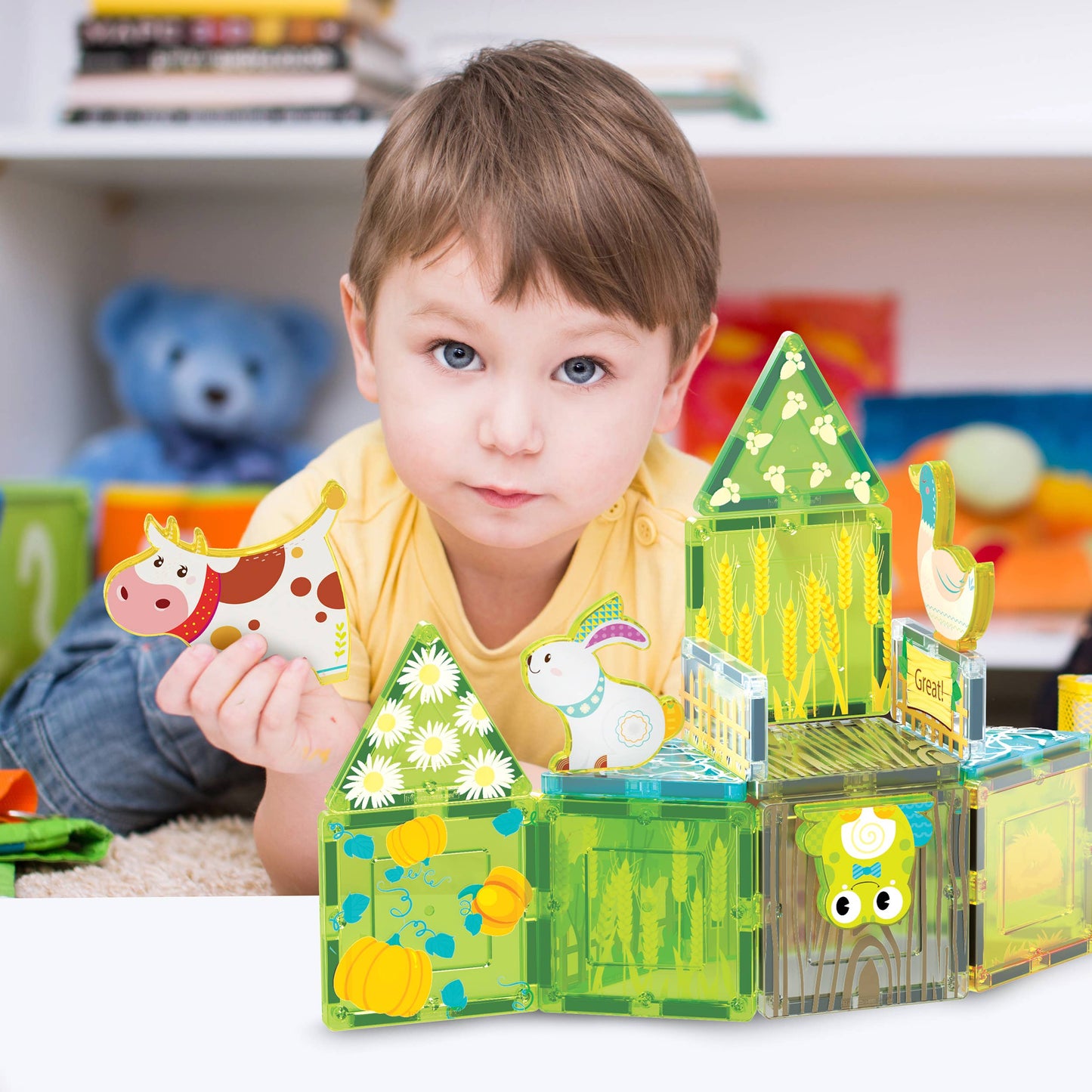 PicassoTiles 26pc Magnetic Tile Farm Theme Toy Set PTQ27
