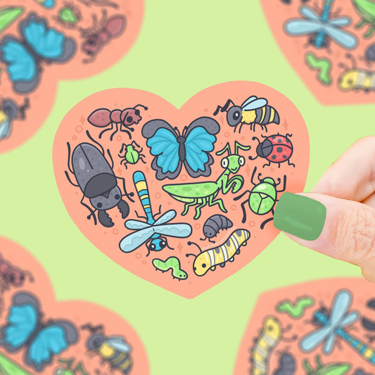 Cute Bugs Heart Valentines Vinyl Sticker