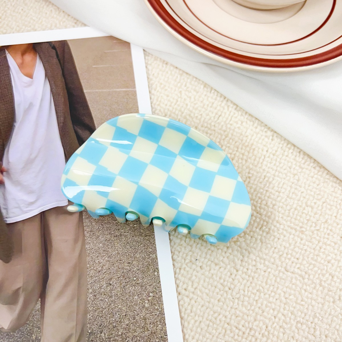 Checkerboard Hair Claw – Candy Color Acetate Look_CWMM10084