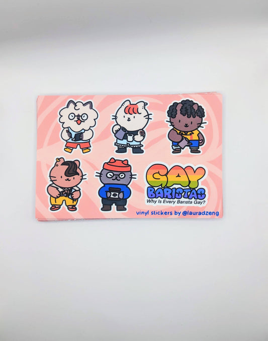"Gay Baristas" LGBT Cat Vinyl Sticker Sheet Waterproof
