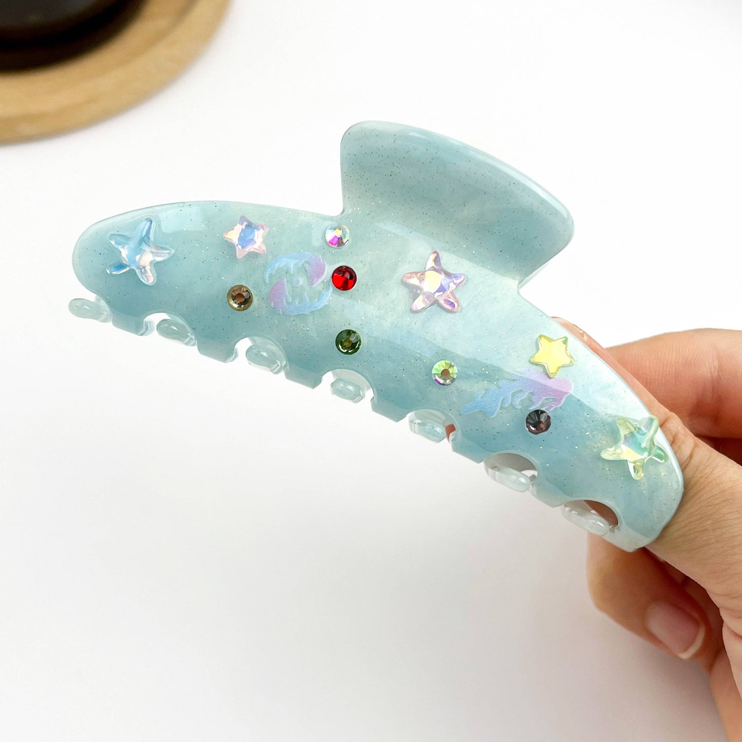 Rhinestone Star & Crescent Acetate Claw Clip, Elegant Geomet