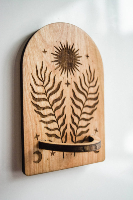 Sun, Moon, Stars & Ferns Wooden Airplant Holder Magnet: Without Airplant / Natural Wood